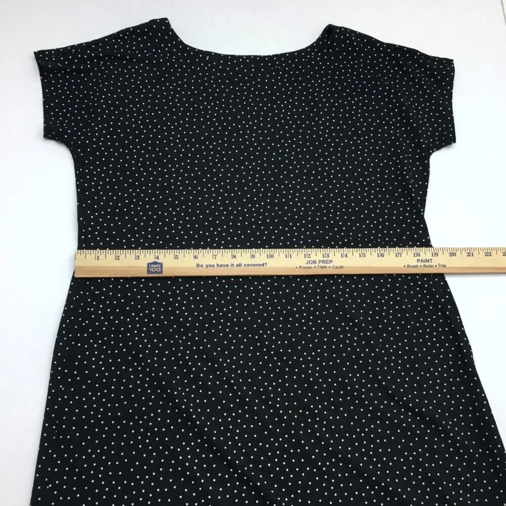 NEW J. Jill Black & White Polka Dot Dress Cap Sleeves Pockets Medium